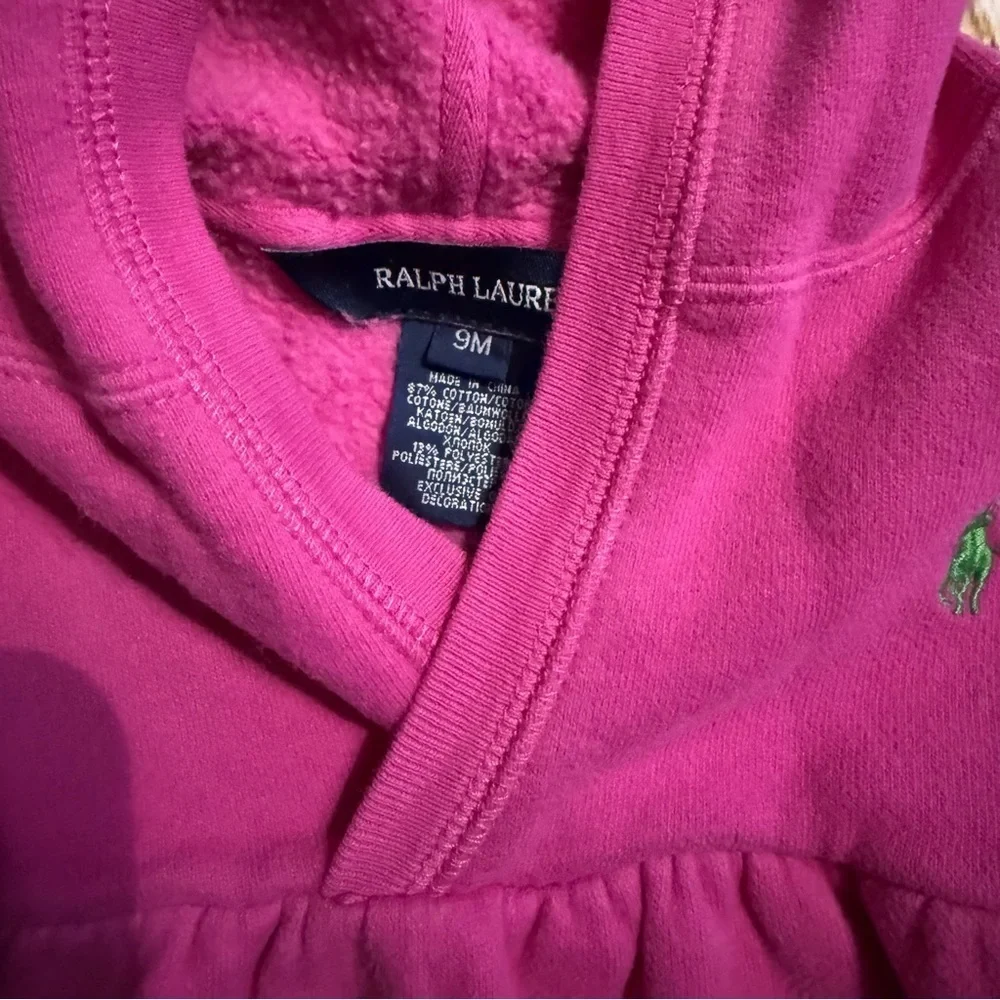 Ralph Lauren Pink Green Pony Hooded Sweatshirt Dress